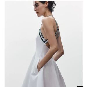 Zara White Sleeveless Halter A-Line Dress